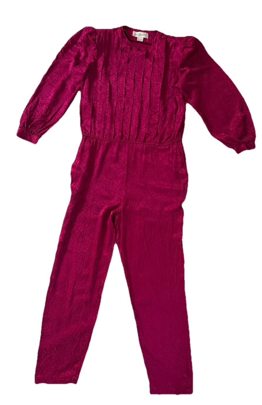 Vintage 80s Argenti Fuschia Pink 100% Silk Jumpsuit **damage And Missing Belt 10