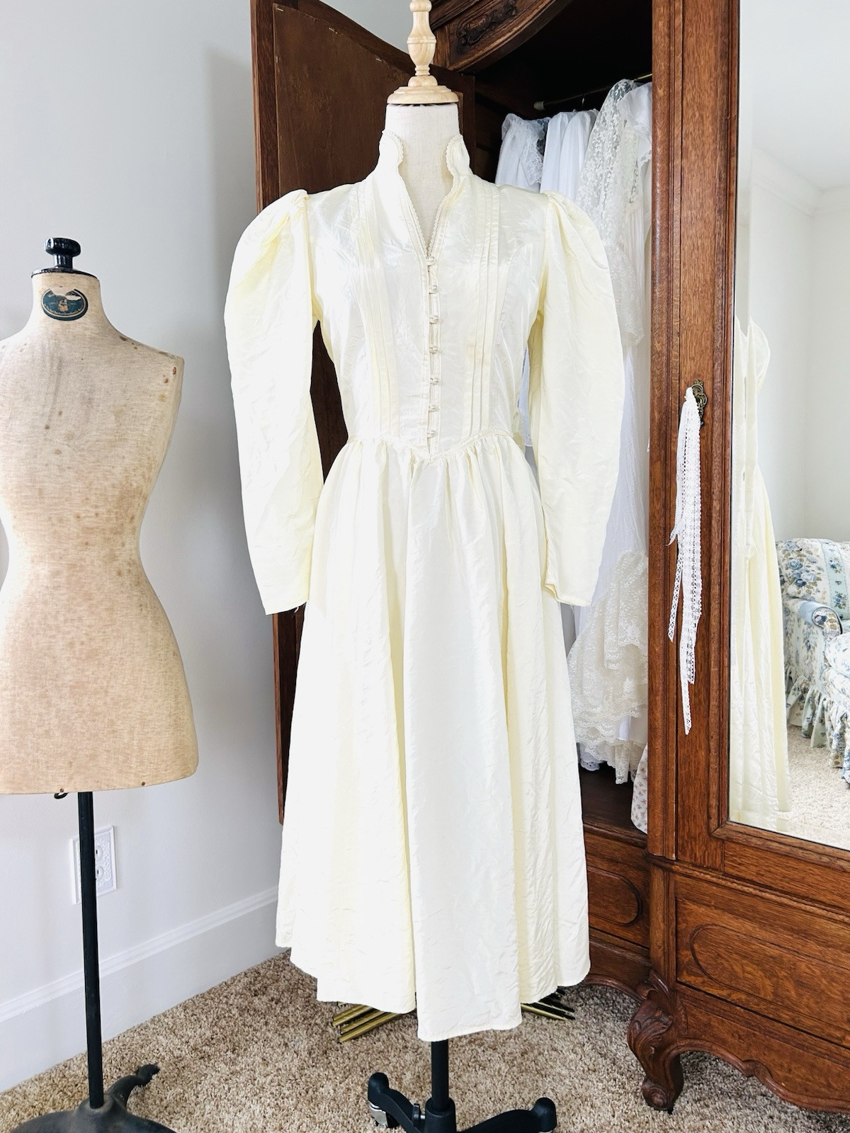 Vintage Gunne Sax Dress Jessica McClintock Prairie Taffeta Cream Beading Lace 9