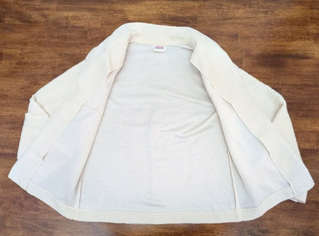 VTG 1970’s Casual Corner Jacket Cardigan Women Medium Cream Boucle Open Front