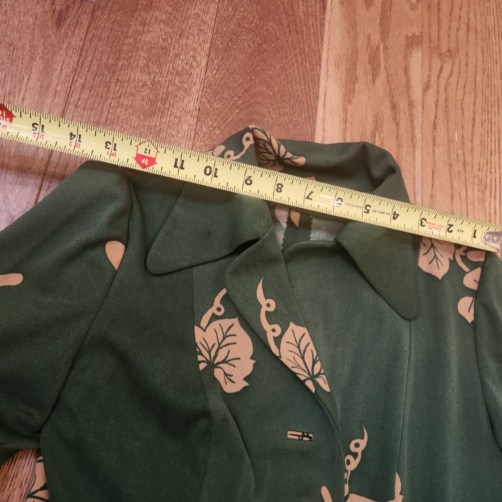 Vtg Handmade Dress Botanical Leaf Green 1970s 80’s Full Length Size 6