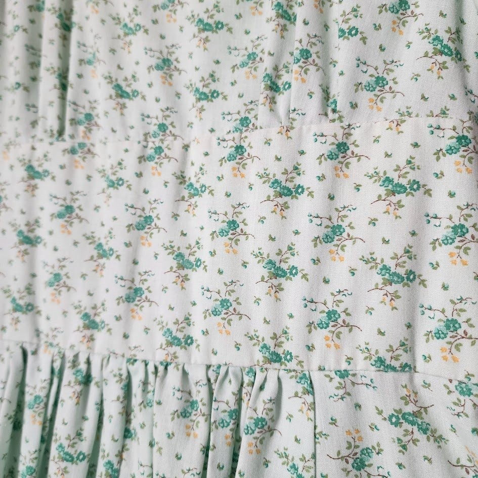 VINTAGE Handmade Ditsy Floral Dress Mint Green Romantic Prairie Maxi Dress