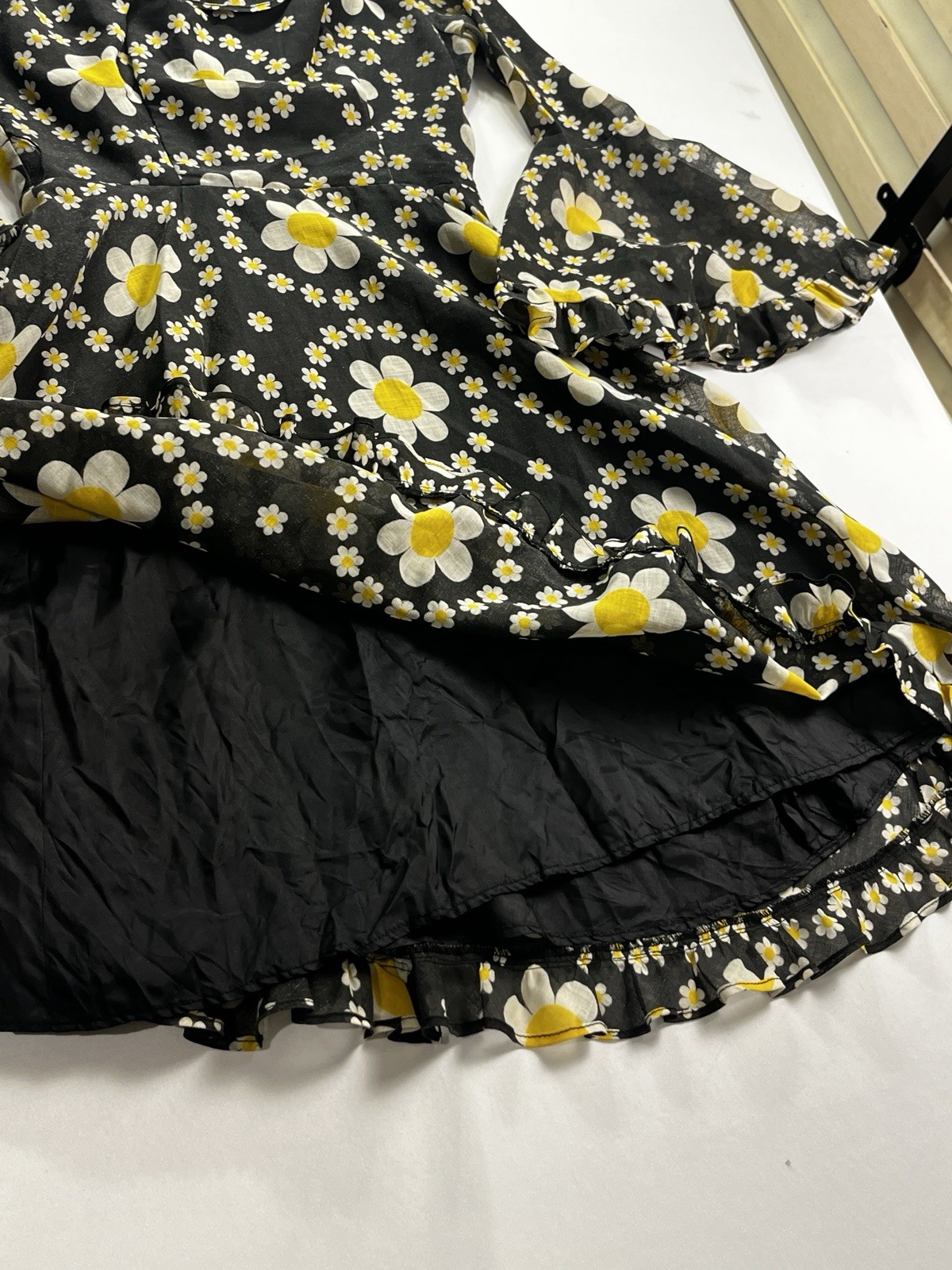 1970s Eve Le Coq California Black Daisy Print Dress | Fit & Flare- Boho- VTG