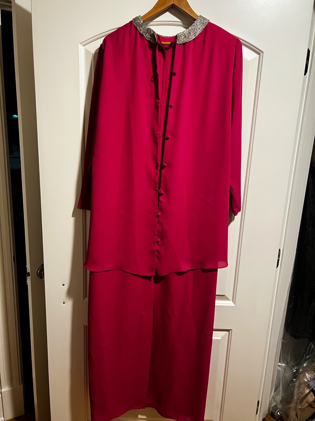 Vintage Magenta Beaded neckline evening holiday dress – XL
