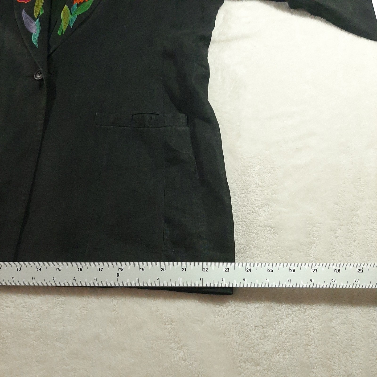 I.B. Diffusion 1990s VTG Black Linen Floral Embroidered Blazer Jacket Size S