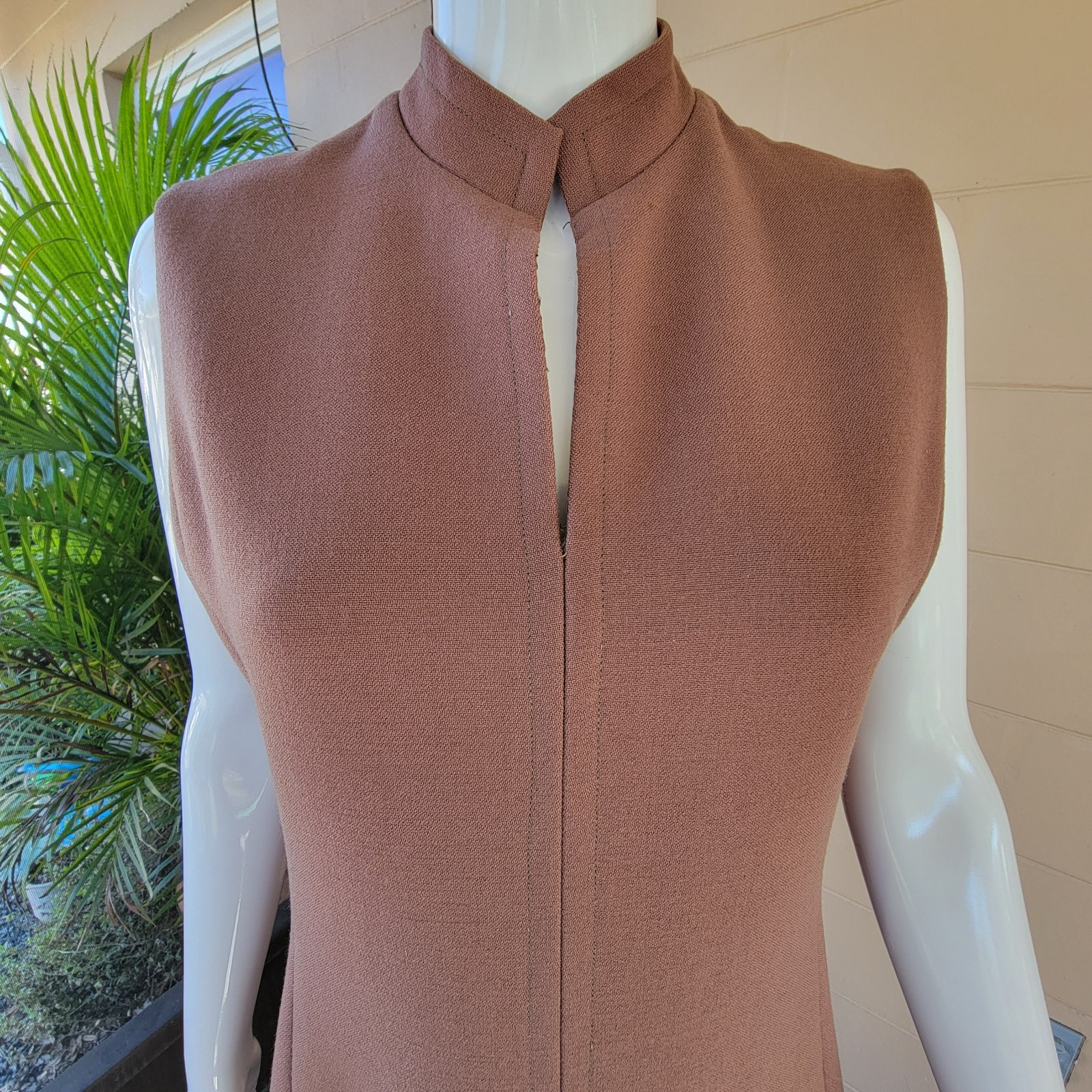 Vintage 70s Brown Sleeveless Midi Dress A-line Women Size 10/M Tailored