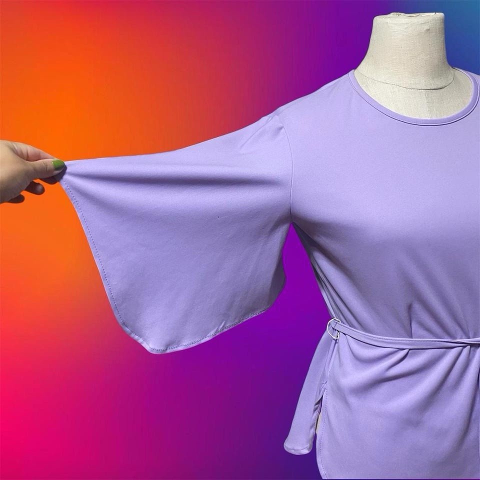 Vintage 1970s Penny Lou Lavender Kimono Sleeve Disco Tie Top Size S
