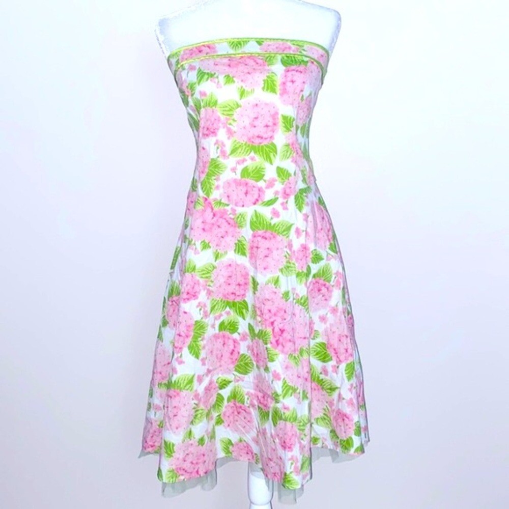 Ruby Rox vintage 90’s pink and green floral strapless dress