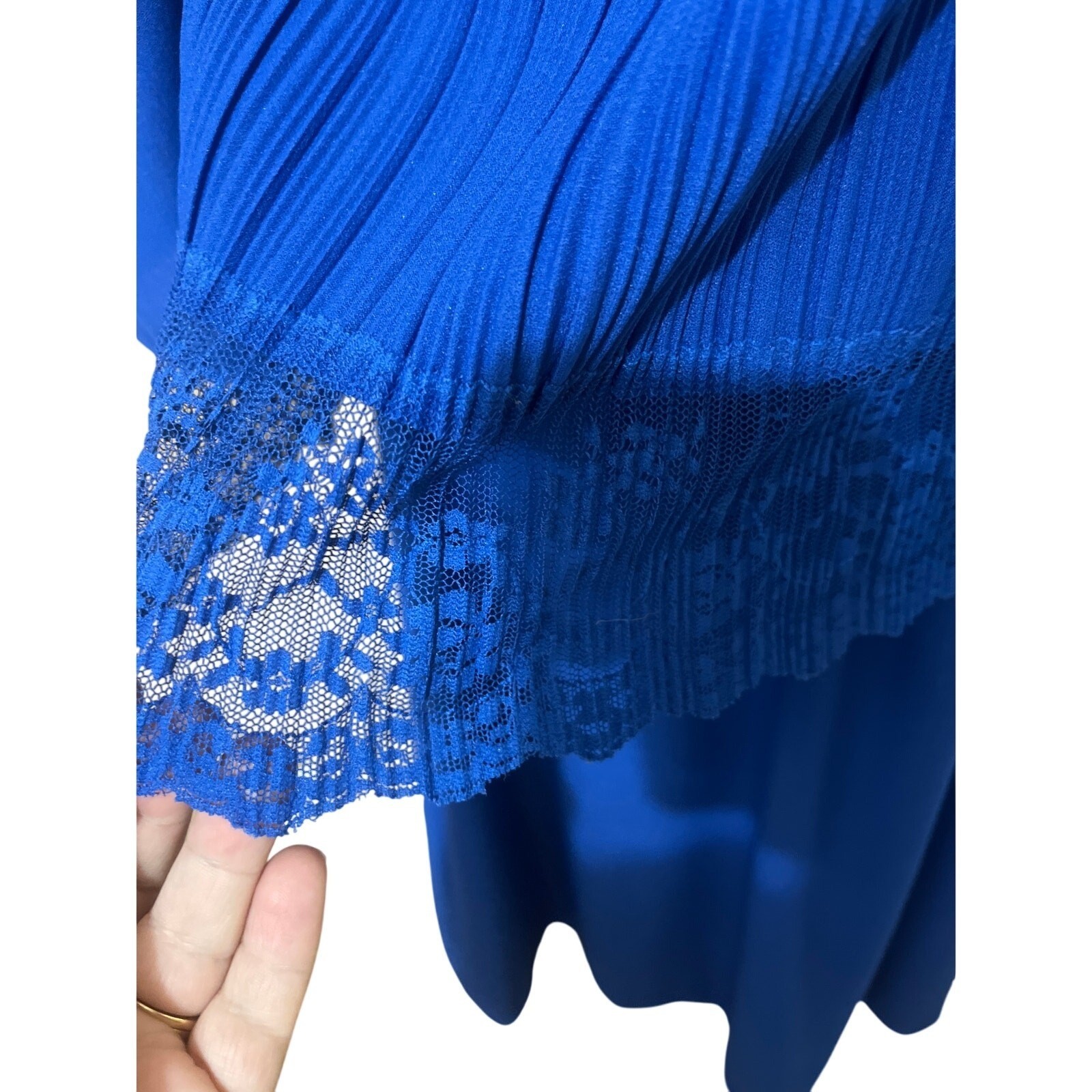 Good Times Vintage 80s Royal Blue Pleated Drop Waist Lace Trim Midi Dress 13/14
