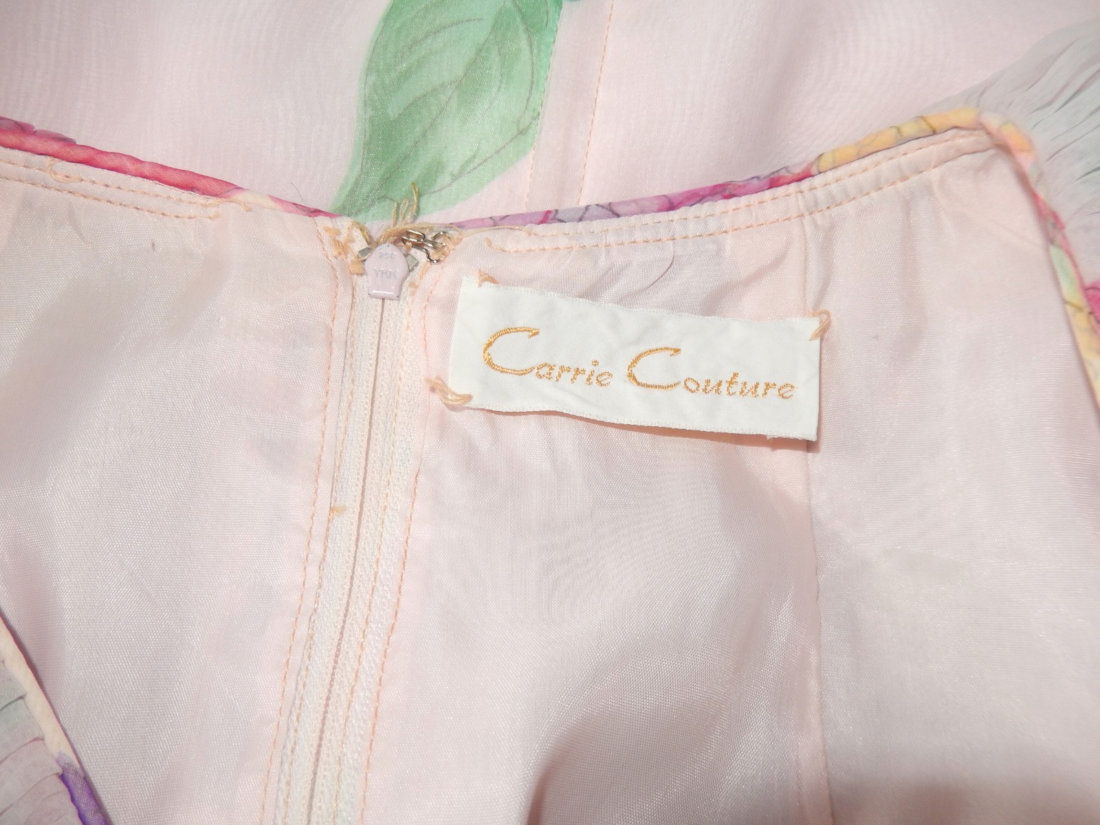 Vintage 70’s Carrie Couture Light Pink Chiffon Maxi Floral Ruffle Flowy Dress