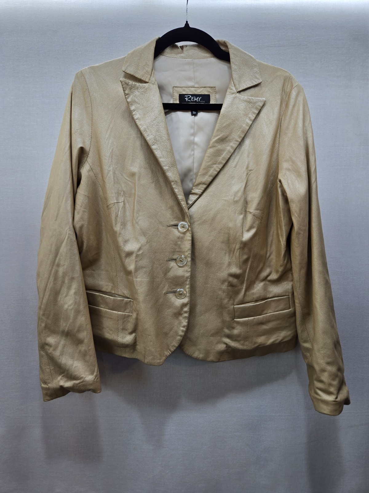 Vintage Remy Usa Leather Gold Jacket Beige Sz S Blazer Soft Womens
