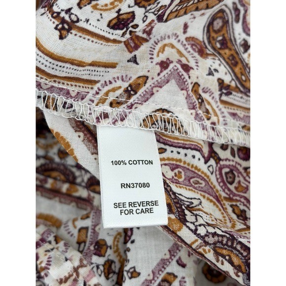 EST 1946, Boho Peasant Top Cotton Cream Brown Cottagecore Long Sleeve Hippie
