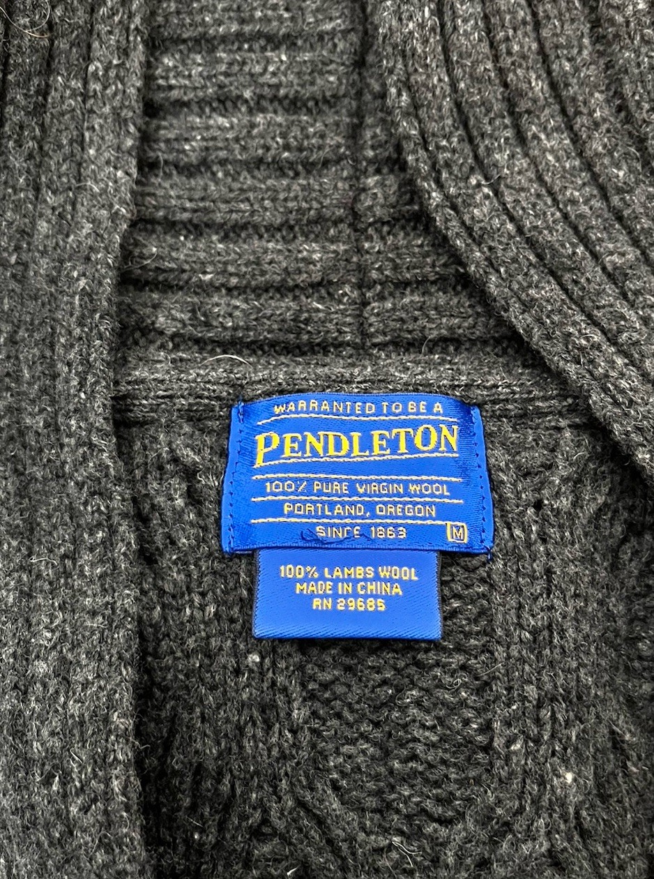 Vintage 60s 70s Pendleton Cable Knit Lamb Wool Collar Cardigan Sweater Grey M US