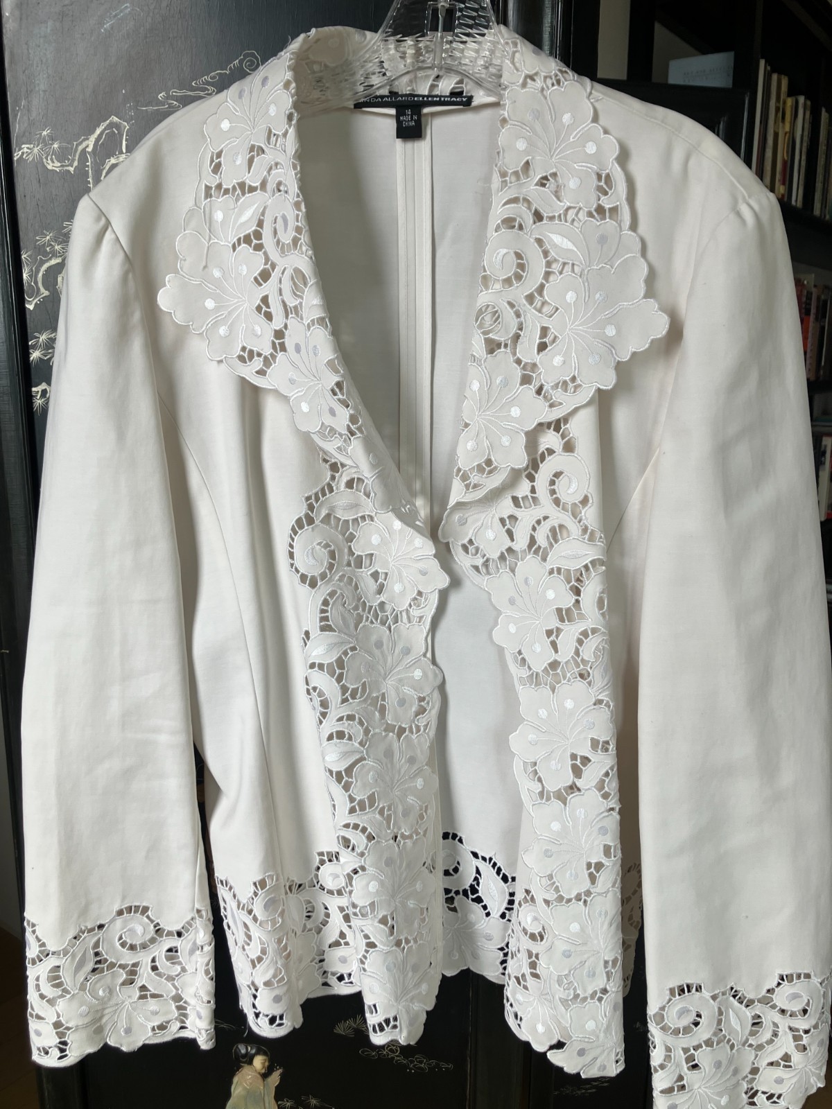 LINDA ALLERD ELLEN TRACY VINTAGE LACE TRIMMED JACKET BEAUTIFUL DETAILS