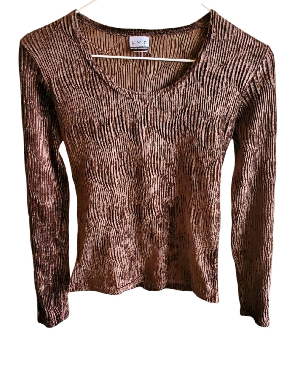Vintage 90’s E.Y.E Essential Yarn Elements Brown Velvet Like Small Top Blouse