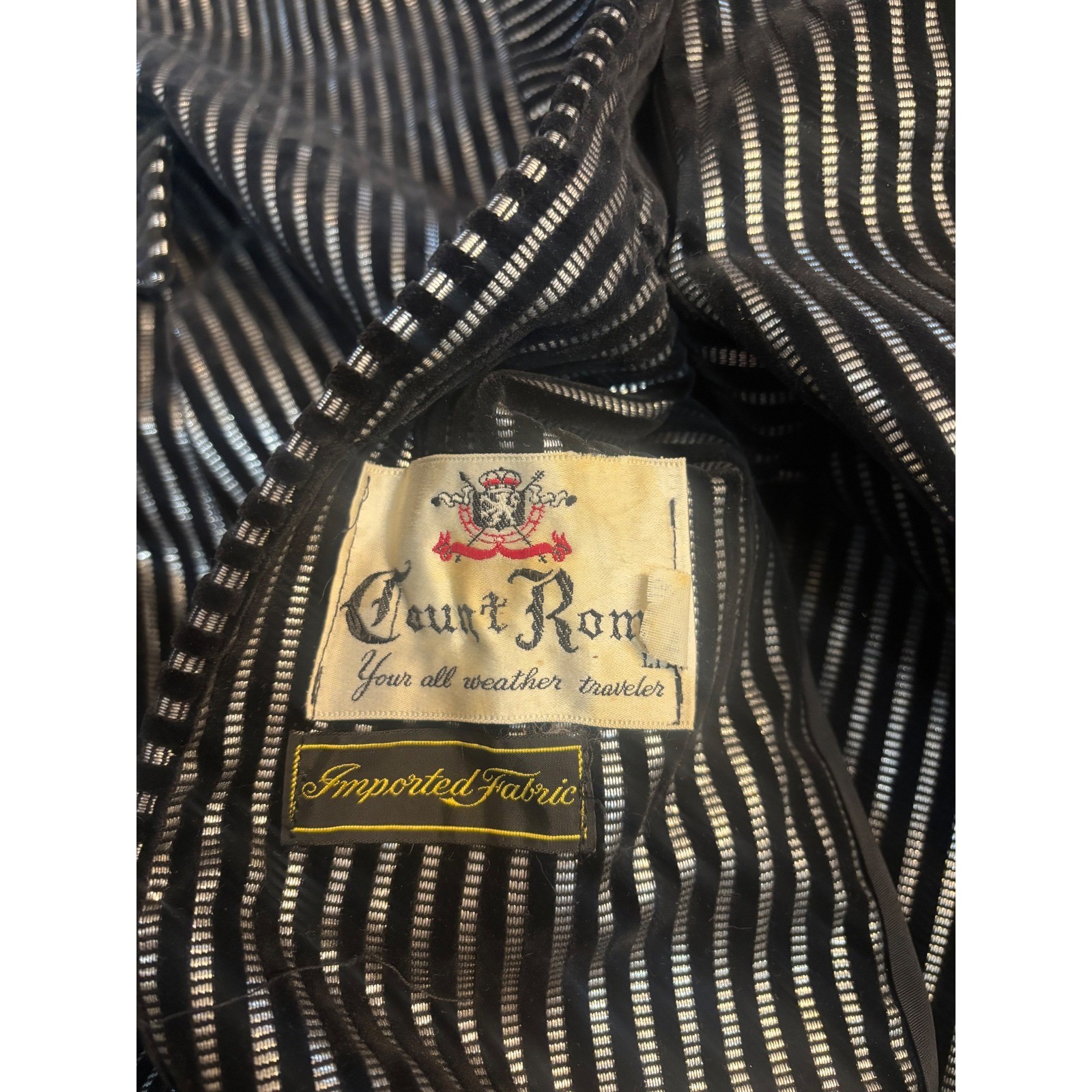 Vintage Count Romi Metallic Silver Black Striped Trench Coat Belted Size 16