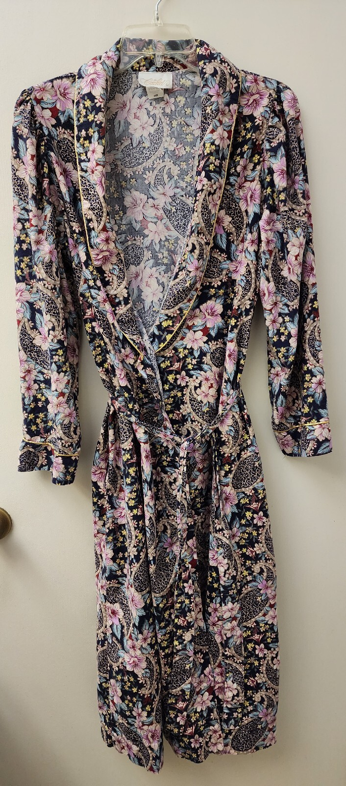 Vintage Cachet Gold Label Floral Belted Wrap Bath House Robe Size Medium 12-14