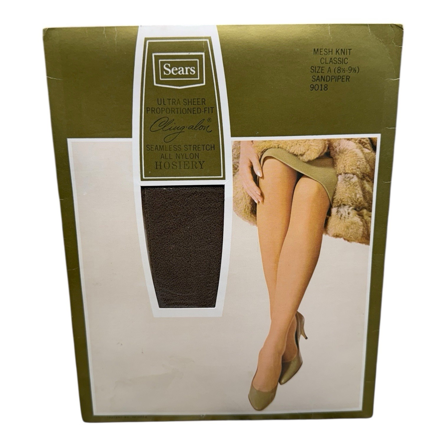 Vintage Sears Cling-Alon Mesh Knit Stockings Sandpiper Classic Size A