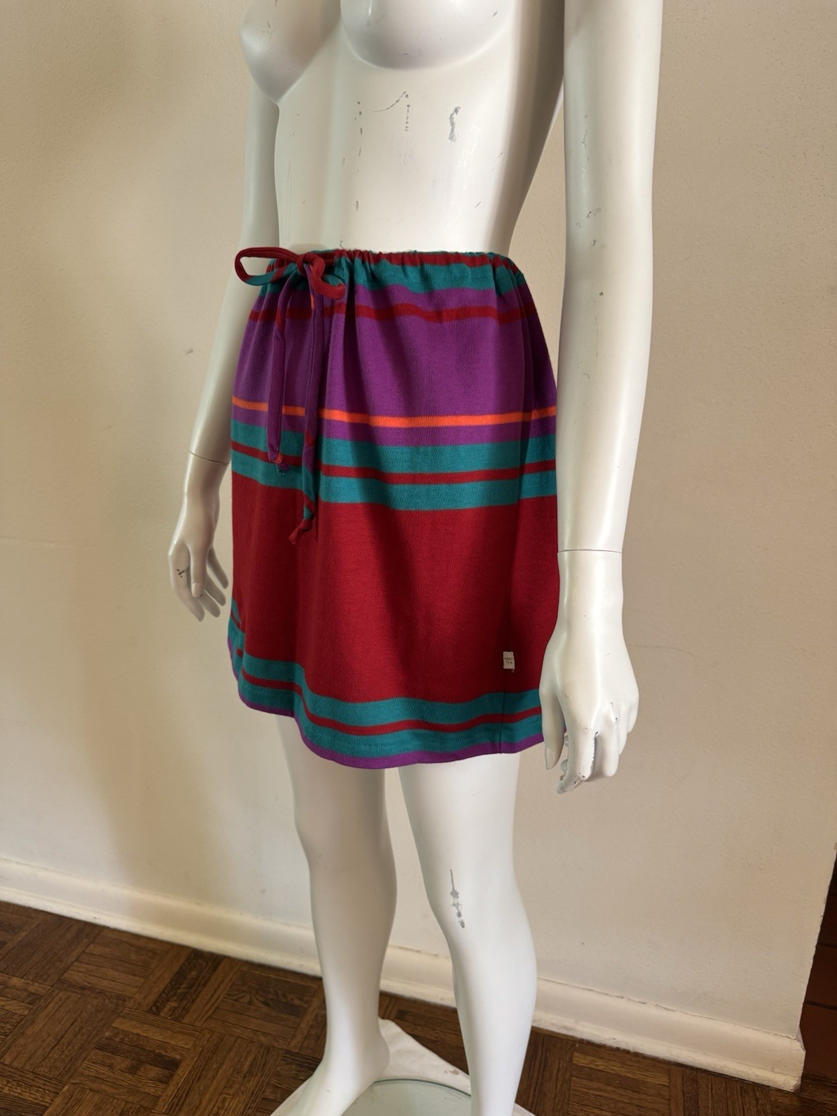 70s Hang Ten Charlies Girls Striped Skirt Tie Waist Mod Surf Swim Skate VTG