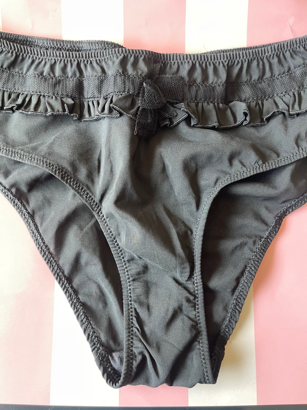 NWT VTG 2009 Victoria’s Secret Hiphugger, Ruffled BLOOMERS – Black / Large