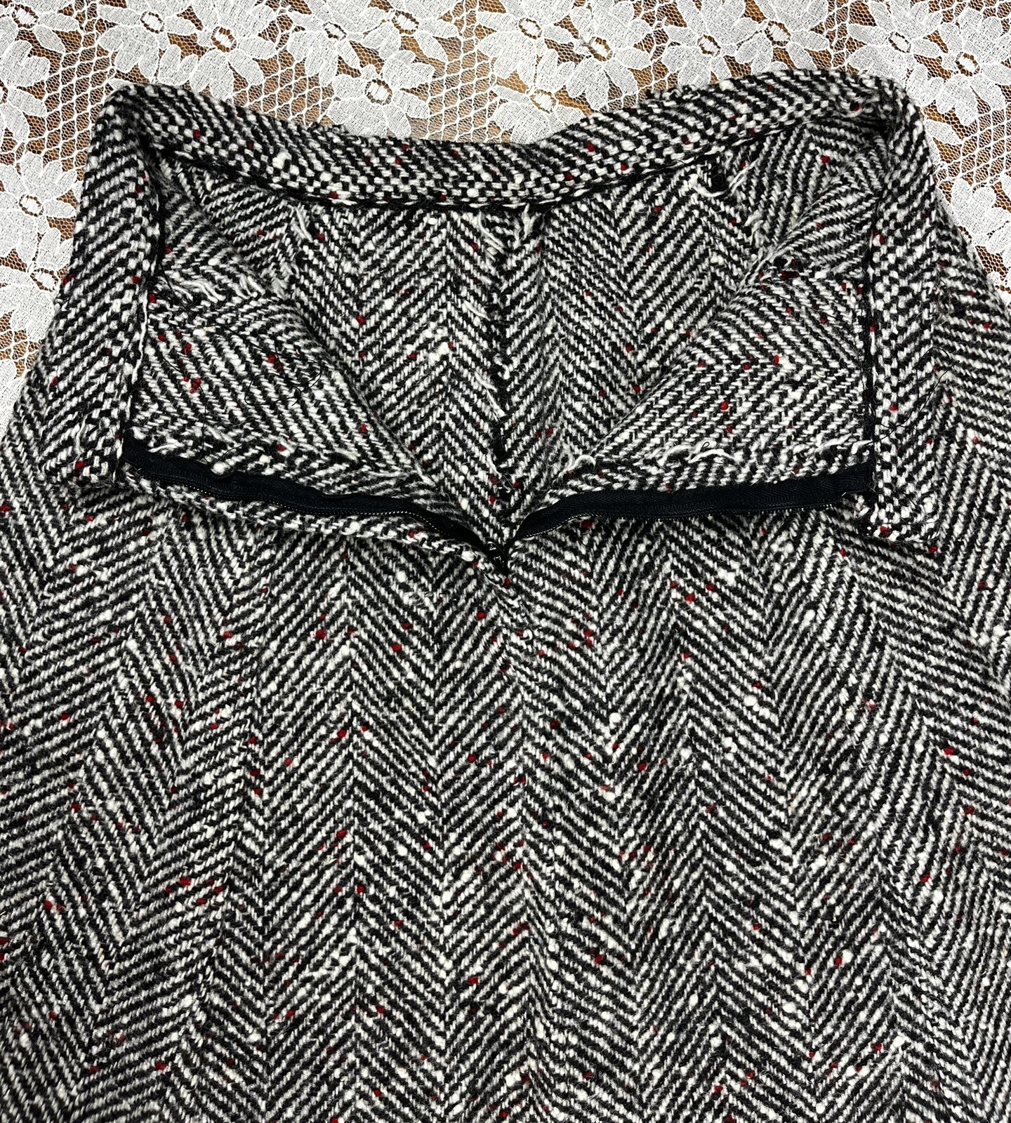 Vintage 1950s 1960s Home Sewn Textured Heavy Wool Midi Paneled Skirt
