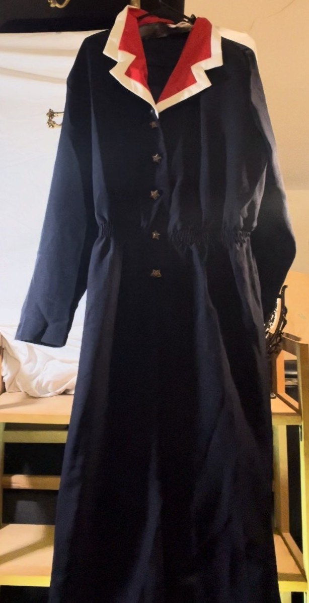 Vtg Graver Studio Navy Blue Jumpsuit Red White Nautical Collar Flight Suit 80s