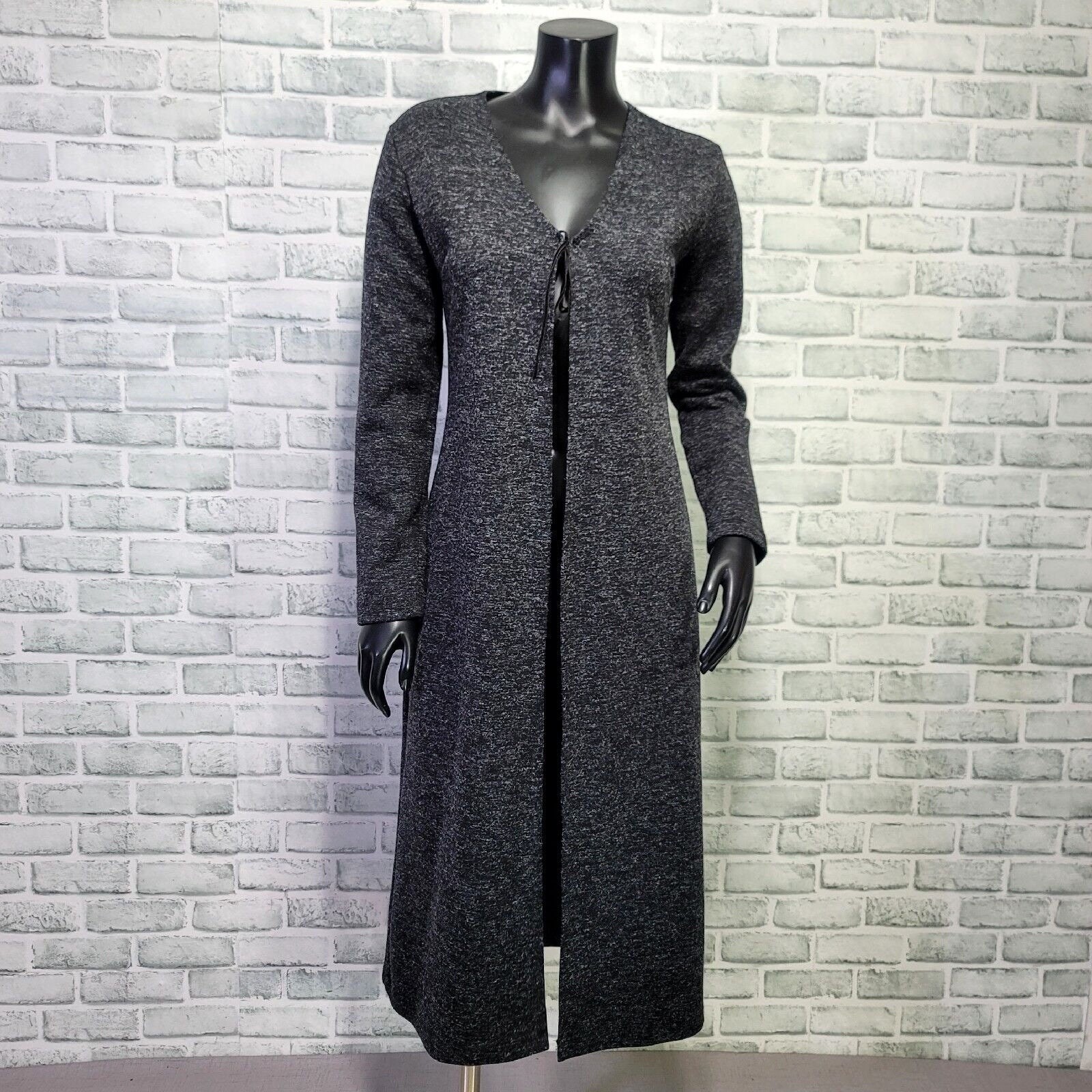 Vintage 90s Eye Candy Long Duster Cardigan M Dark Gray Knit Tie Front Sweater