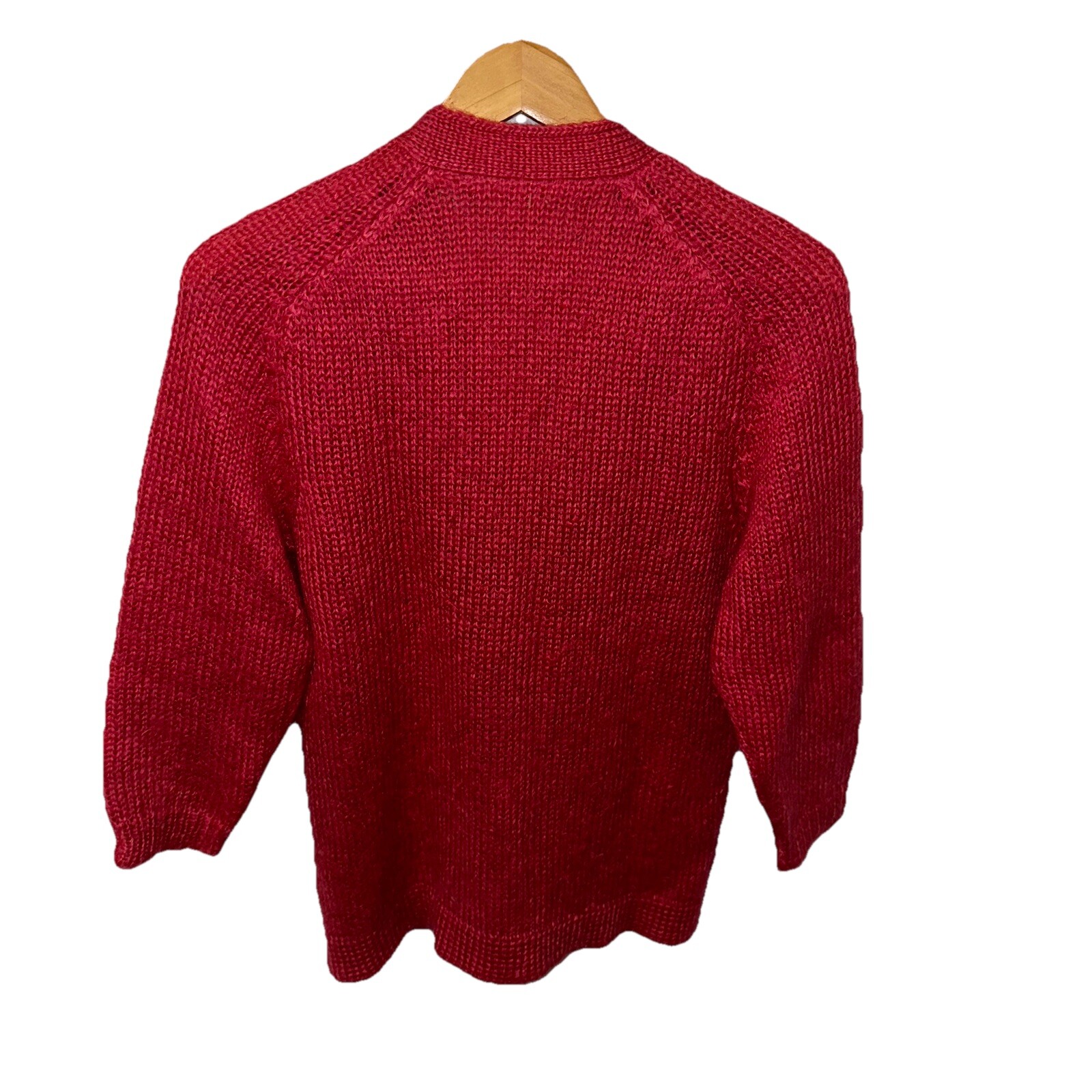 Vintage 1960s 100% Mohair Cardigan Sweater Pinkish Red Approx Sz Medium Shaggy