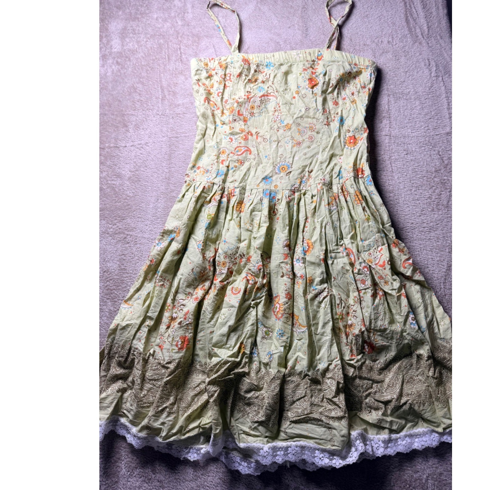 Wet Seal Vintage Y2K Floral Paisley Lace Trim Sundress Large Cottagecore Summer