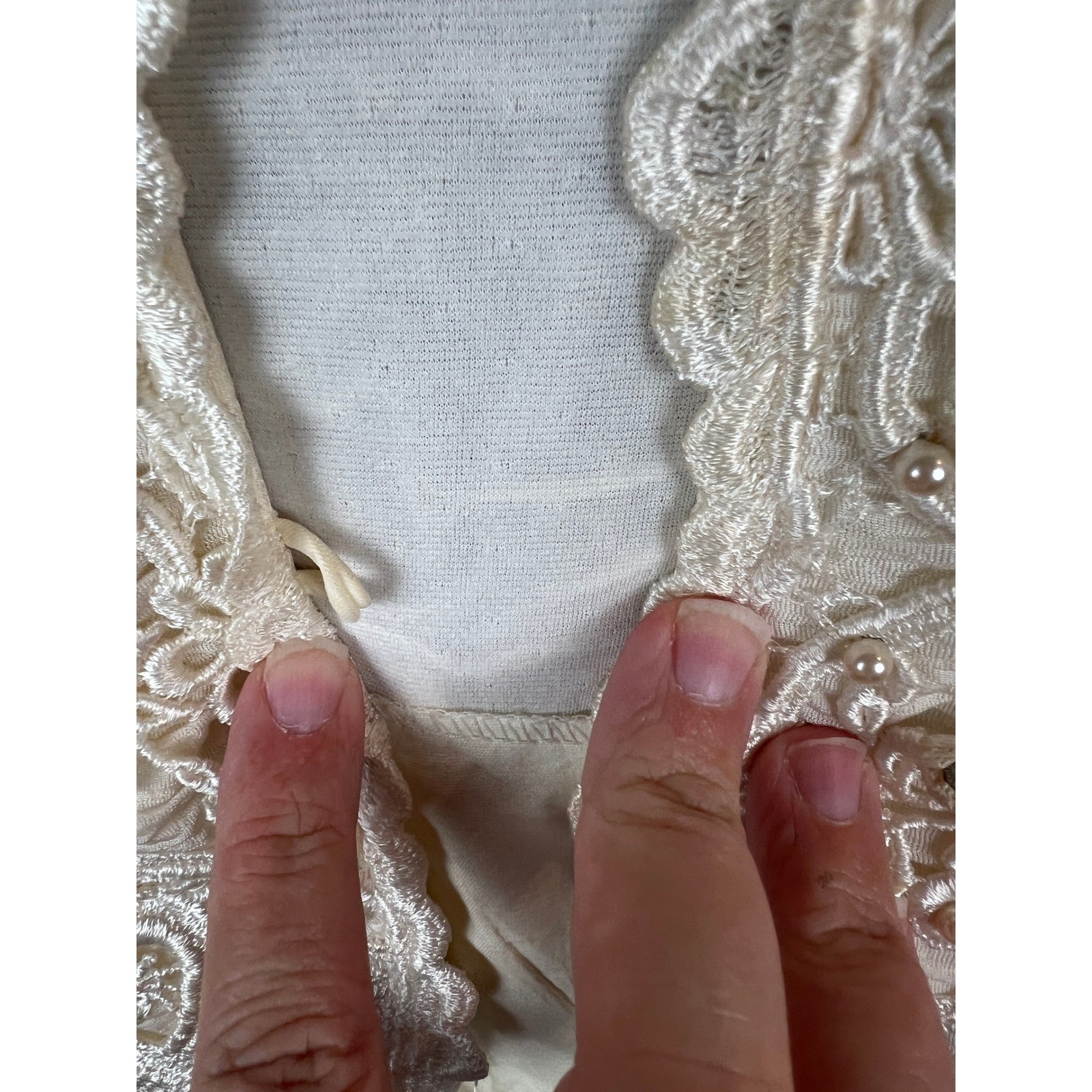 Cottagecore Fairycore Granny Chic Romantic Lace Pearl Jacket Size 11/12