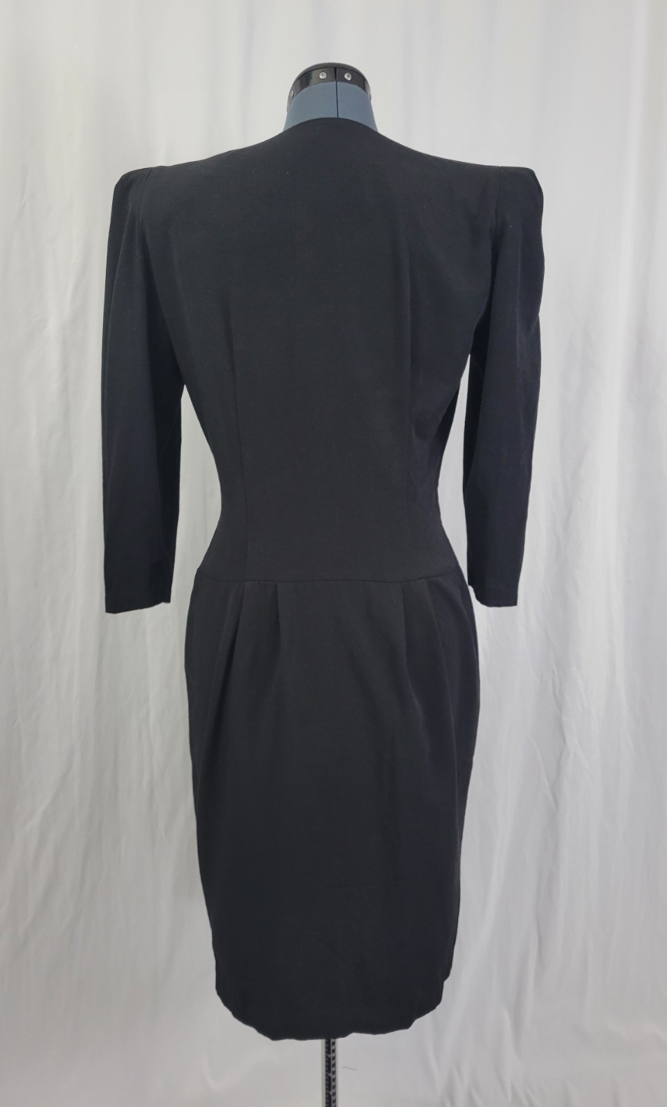 Vtg All That Jazz Black Button Down Sheath Dress w Lace Pocket Square Size 11/12