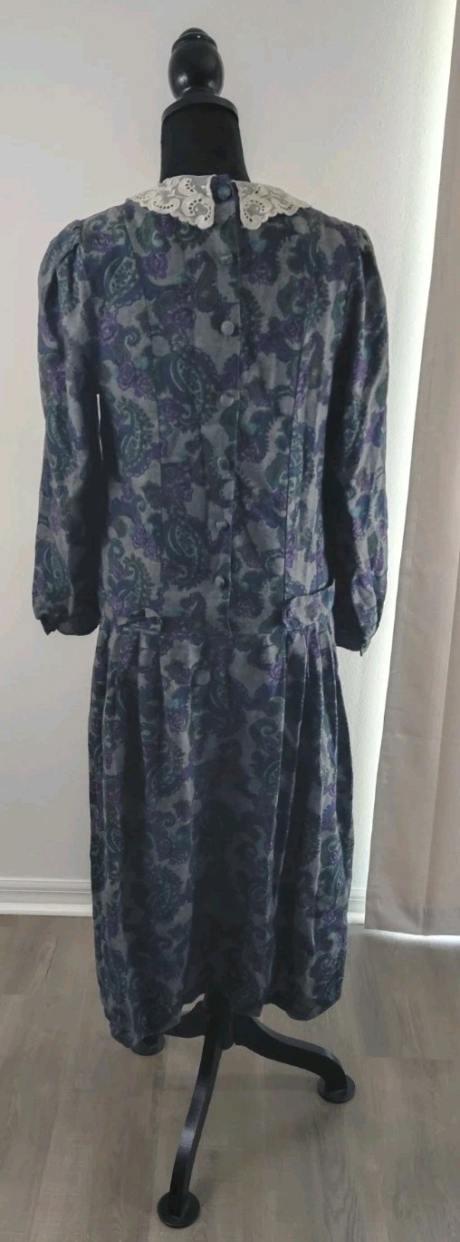 Vintage 80s Laura Ashley 10 Cotton Wool Floral Dress Lace Collar Cottage England