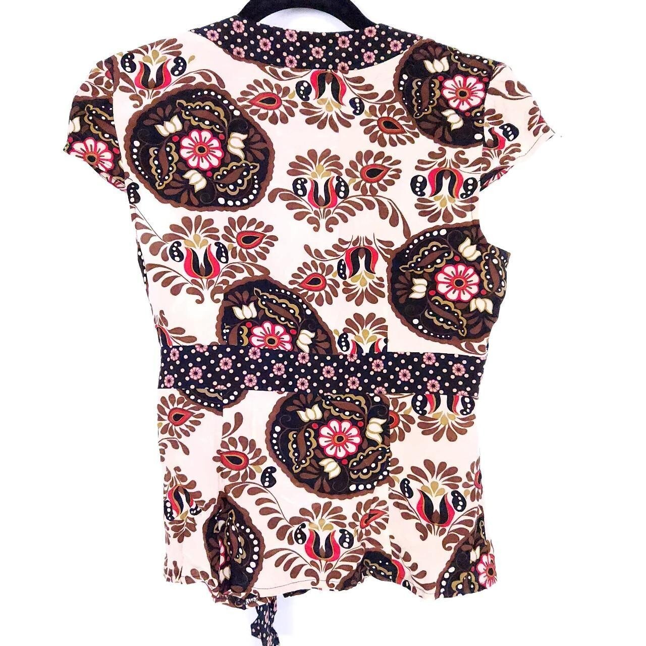 Nanette Lepore Paisley Shirt Ladies S 8 Folk Hungarian Silk Designer Y2K Vintage