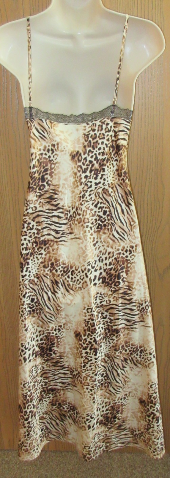 INC International Concept poly SATIN long chemise Lace V neck night gown size M