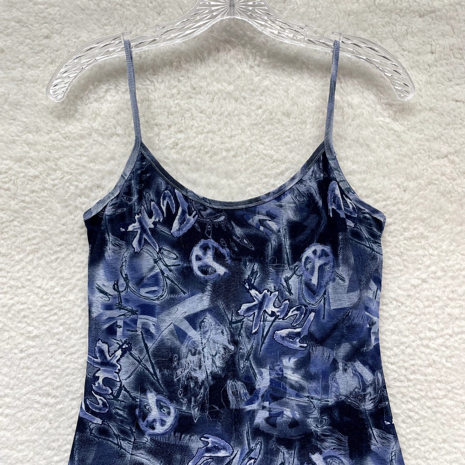 90s Y2K Vintage Mesh Mini Dress Large Blue Cyber Club Rave Fairy Goth Whimsigoth