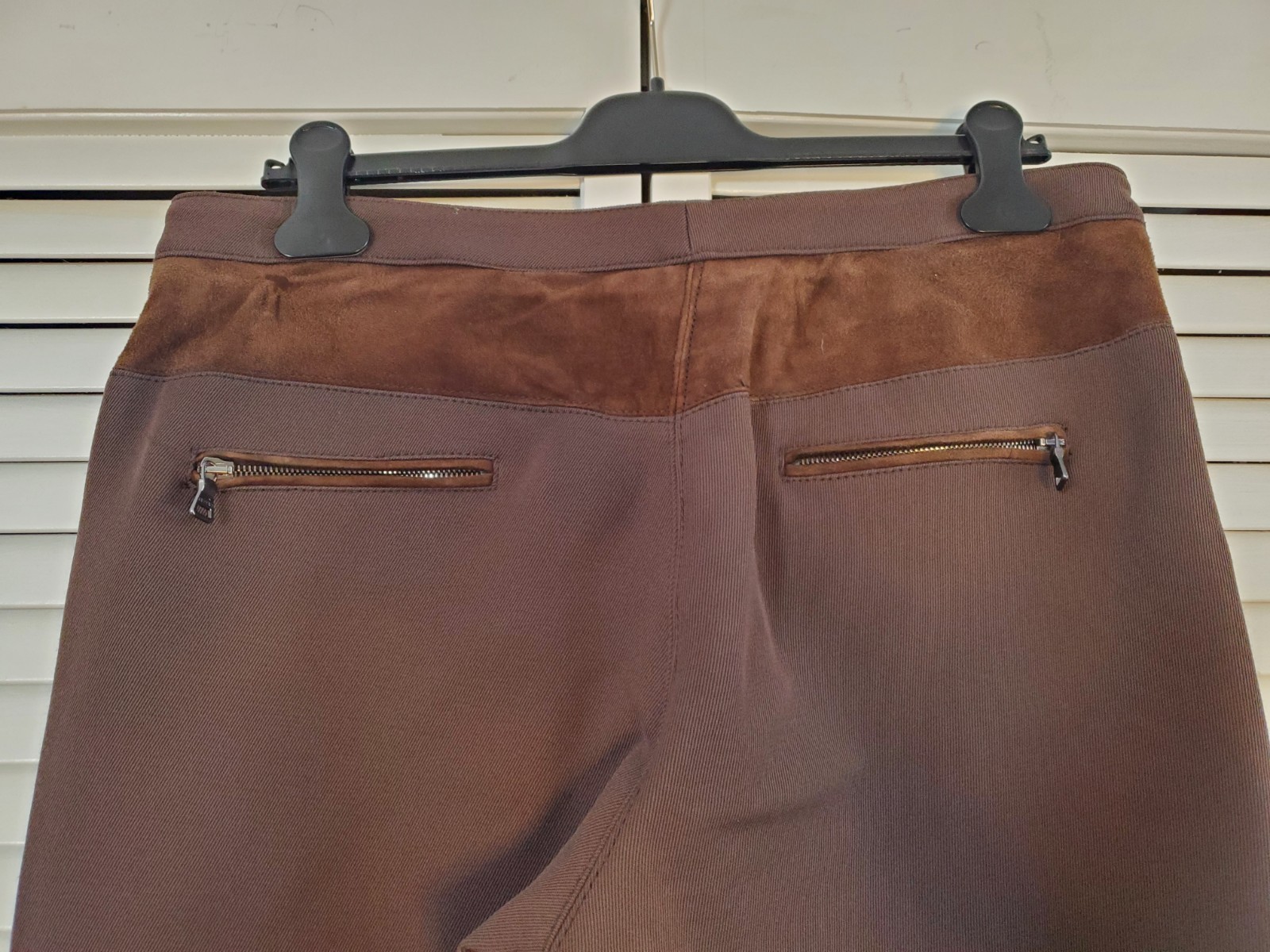 2000s Vintage ETRO Equestrian Jodphur Brown Leather Patch Skinny Pants IT 48 XL