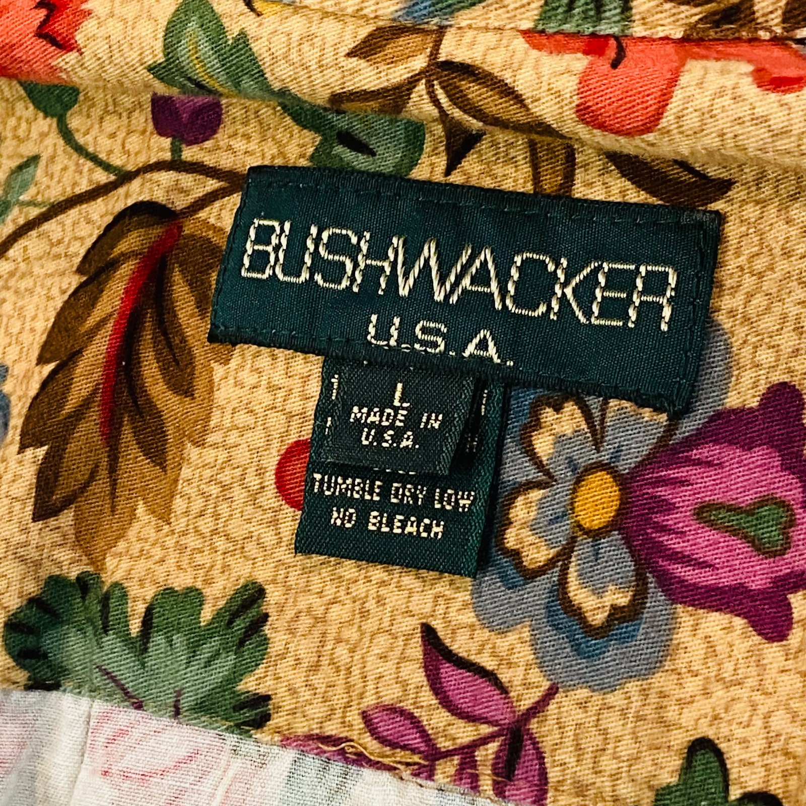 Vtg Bushwacker USA Shirt Large Floral Button Up Cotton Canvas Cottagecore Flower
