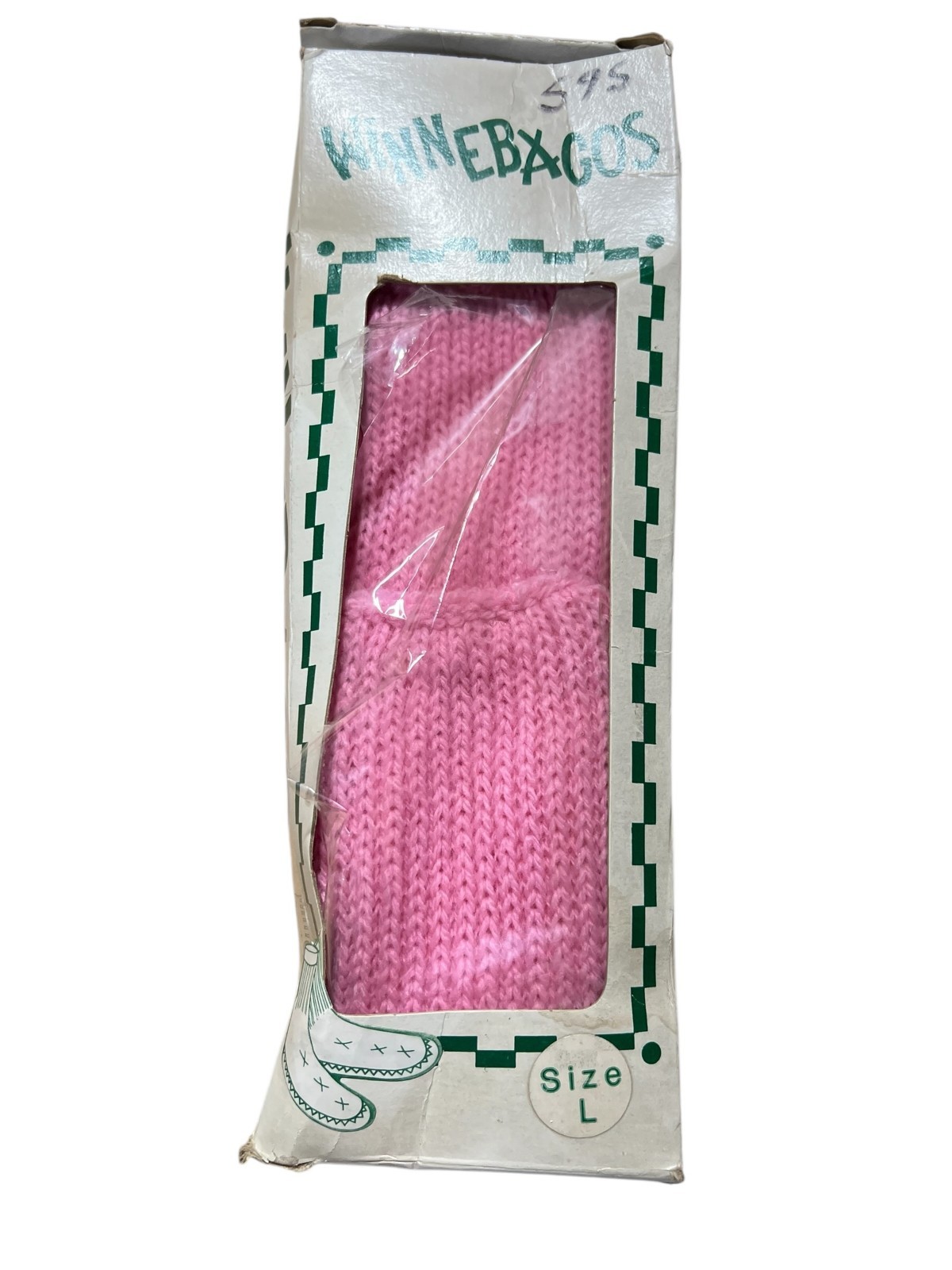 NOS L Vtg 70s Slipper Socks PINK Creslan Knit Winnebagos Shoe Vinyl Sole