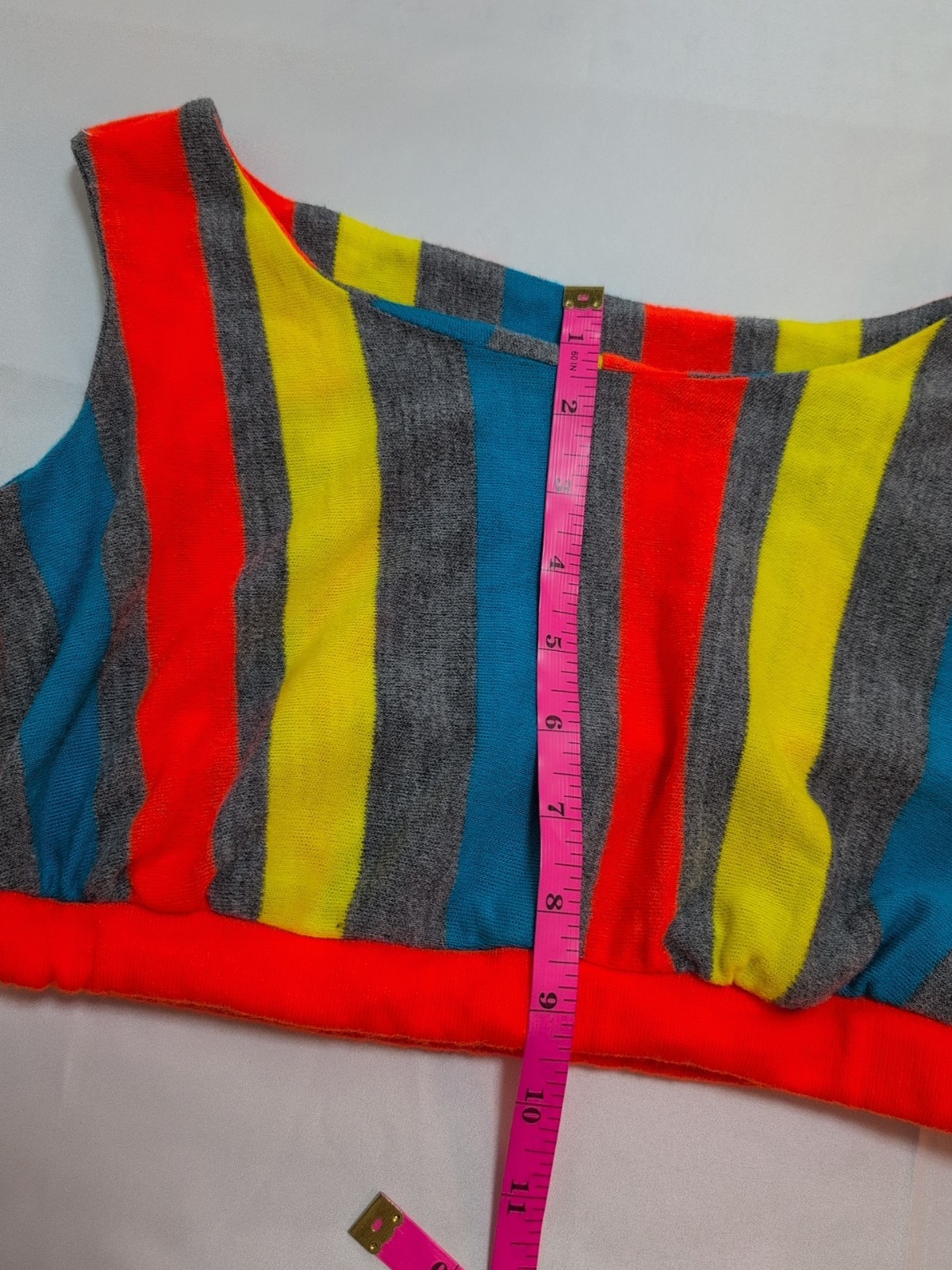 80s womens vtg vertical stripe crop top holiday skirts of California brand?