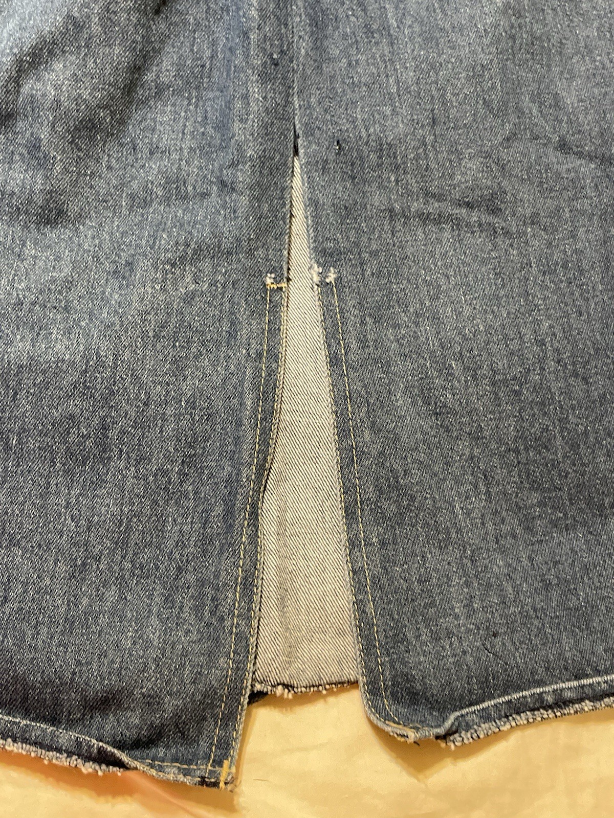 Paris Sasson Denim Jean Skirt MIDI Front Slit USA Union Tag 22-23” 00 Grunge