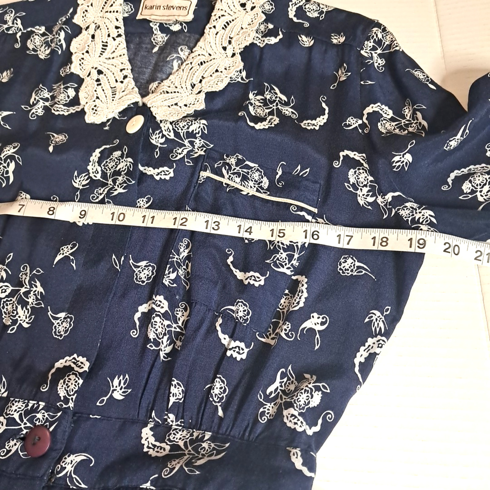 90’s Karen Stevens Floral Lace Collar Pencil Midi Dress Size 6 Blue Cottagecore