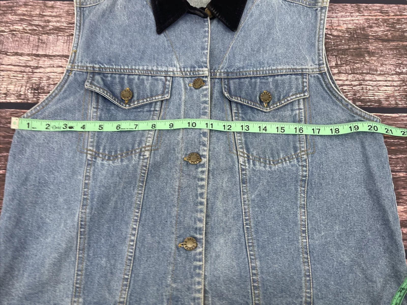 VTG Generra Cotton Denim Velour Collar Sleeveless Jean Vest Womens Sz M EUC
