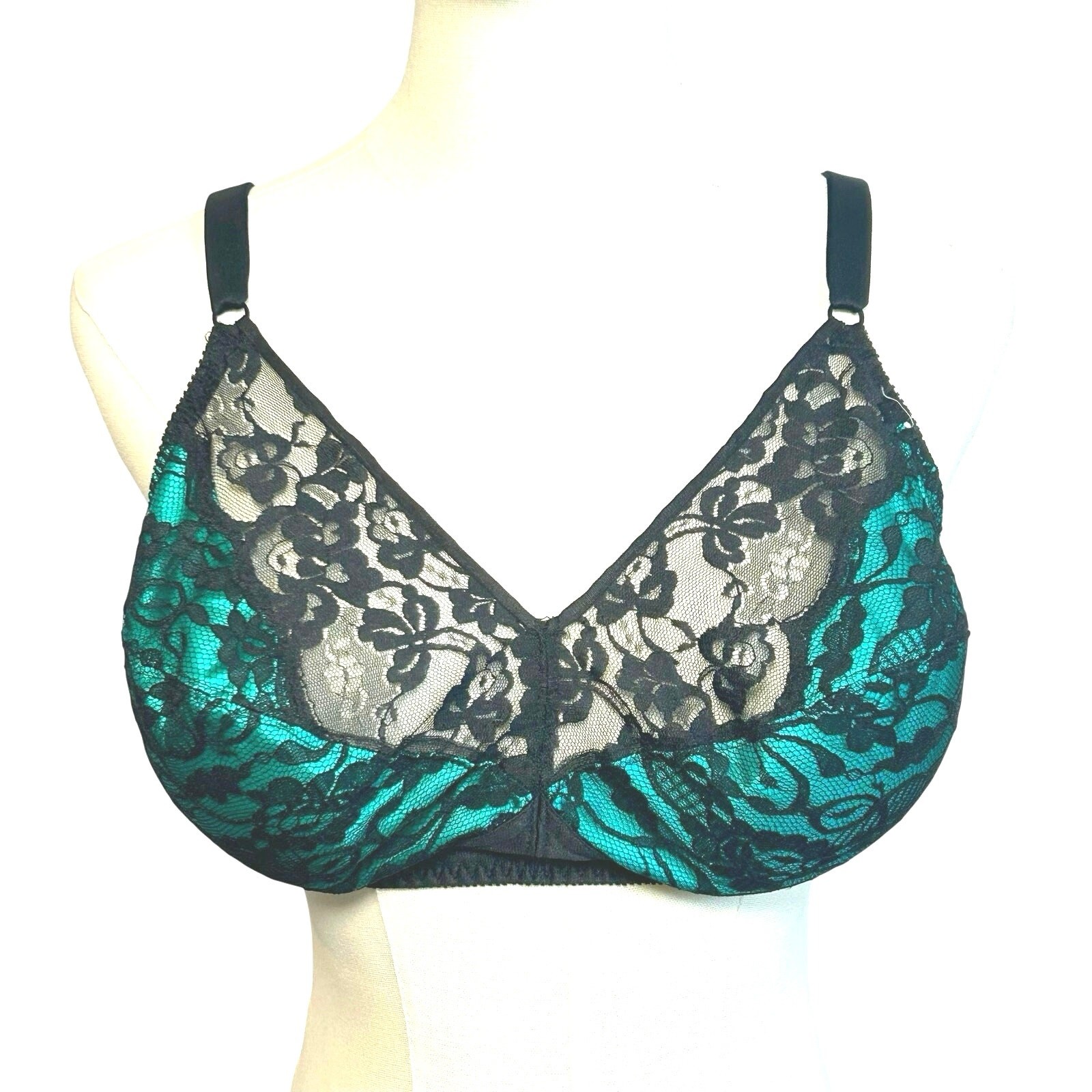 VTG 90s Bestform Black Lace Bullet Bra 38DD Retro Pinup Mid-Century