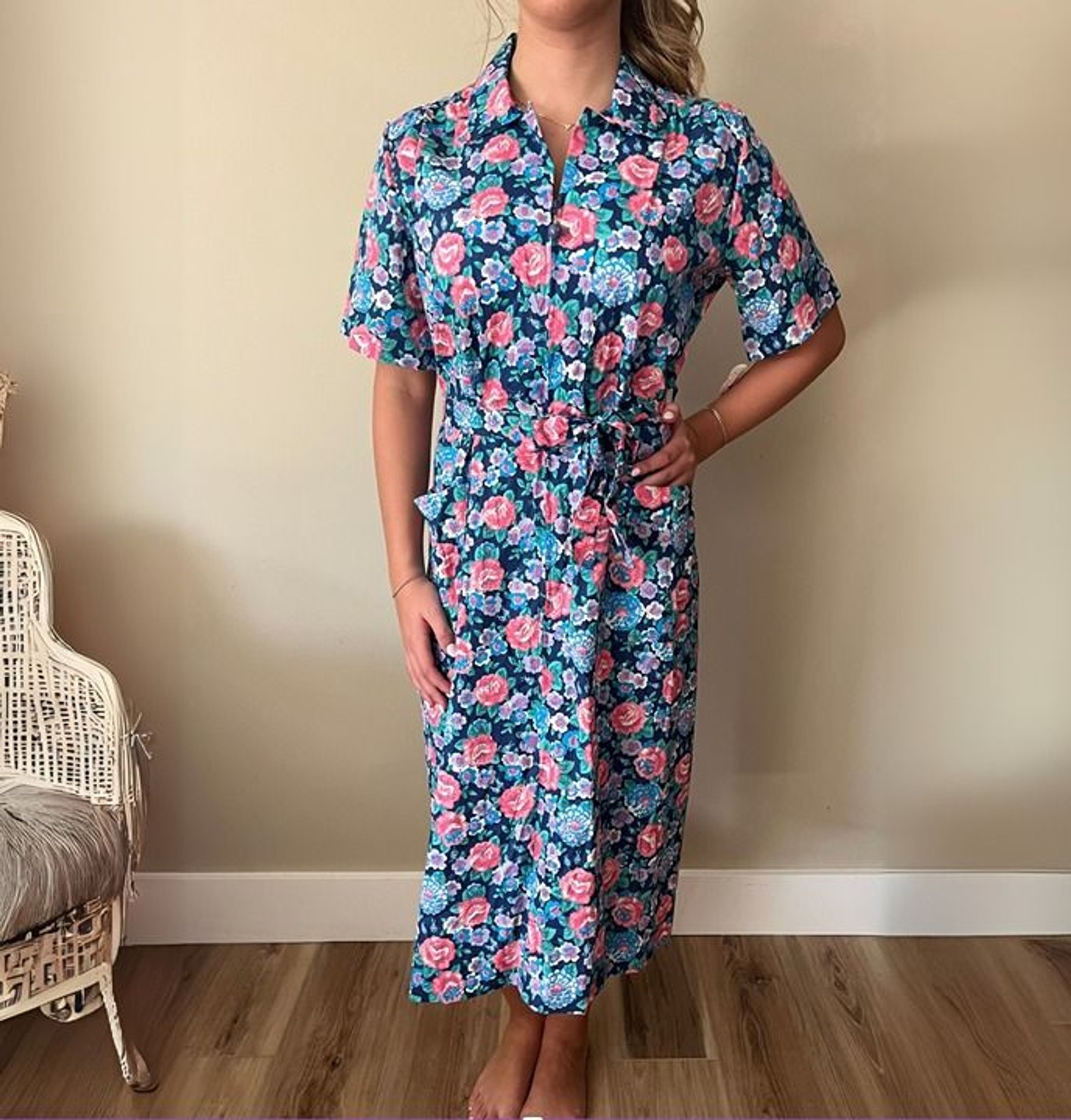 BNWT 1960s Deadstock Floral Rose Print Dress by Carolina Maid sz 16