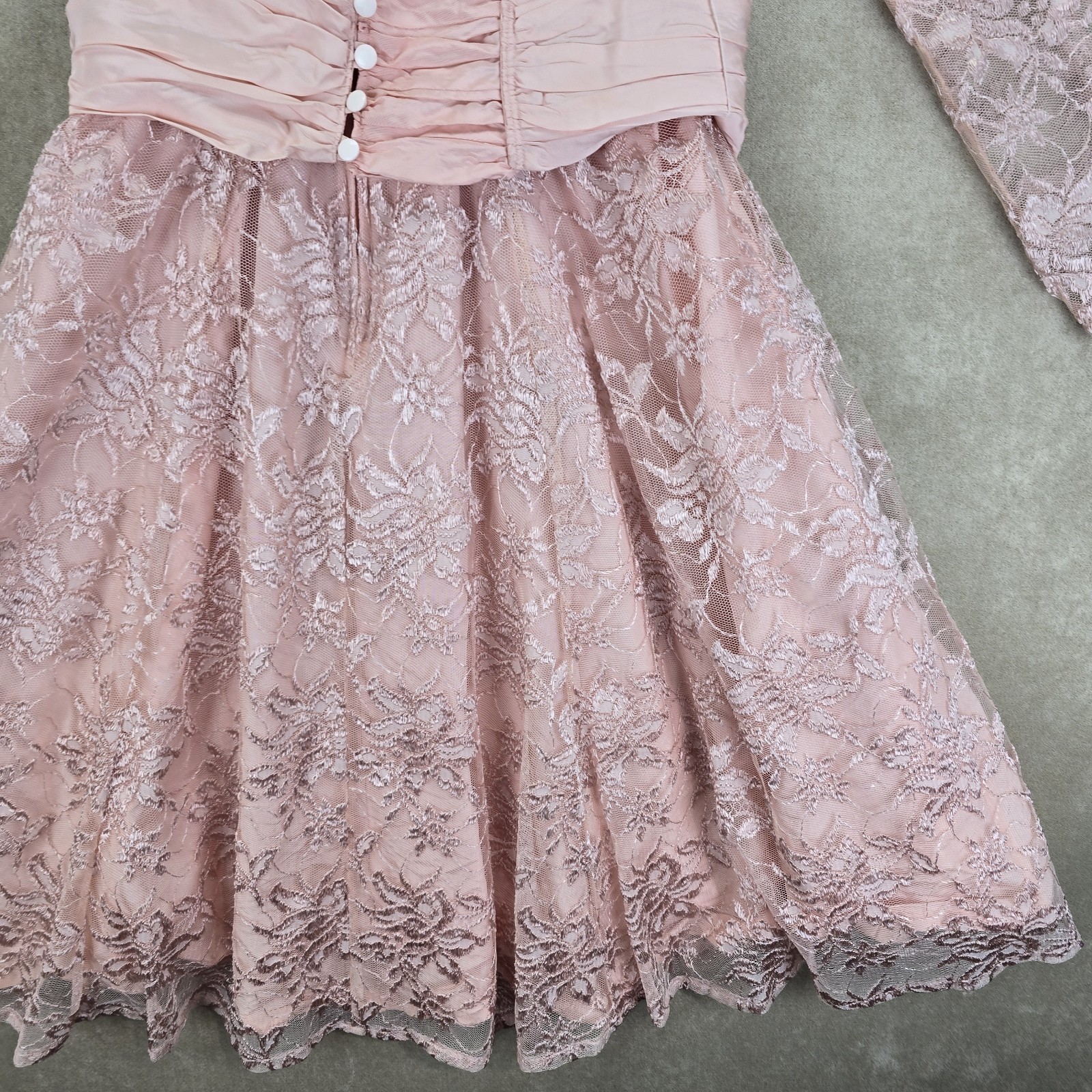 Vintage 80s Expo Nite Size 10 Pink Lace Formal Party Prom Dress Long Sleeve