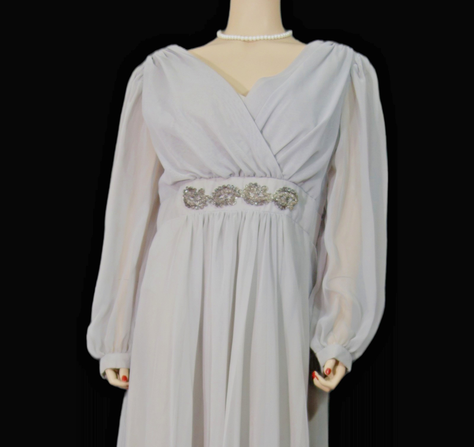 Vintage c1980’s~Handmade~Soft Pleated Chiffon Formal Evening Gray Gown Lined XL