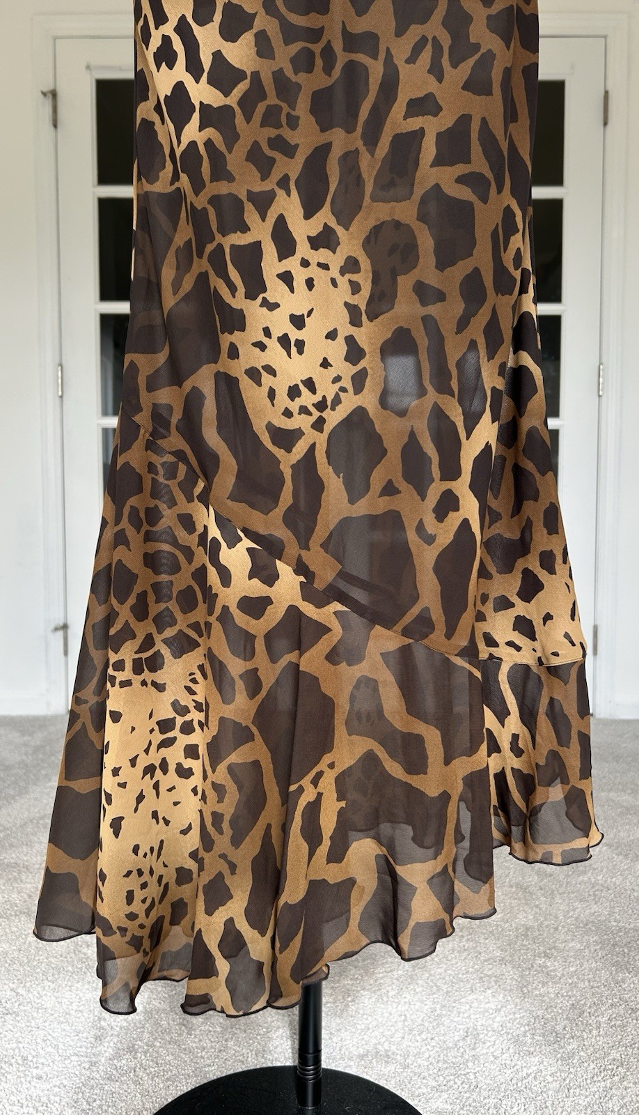 VTG 90s/Y2K Asymmetrical Cowl Neck Sleeveless Animal Print Semi Sheer Dress MED