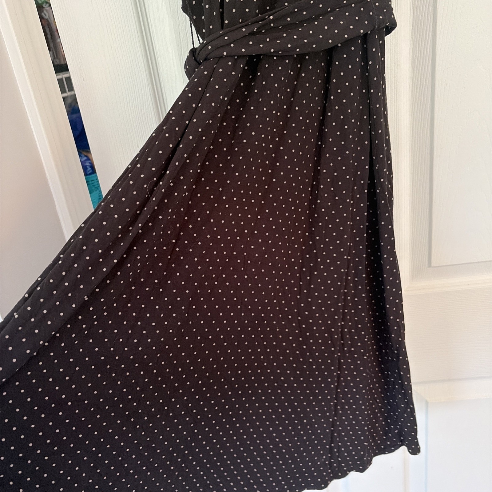 Vintage New York & Co Black and White Polka Dot Wrap Dress Soft Knee Length