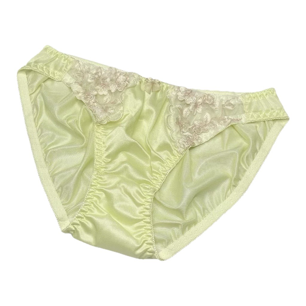Feminine Satin Premium Slippery Panties Lace Bikini Floral Embroidery Nylon VTG