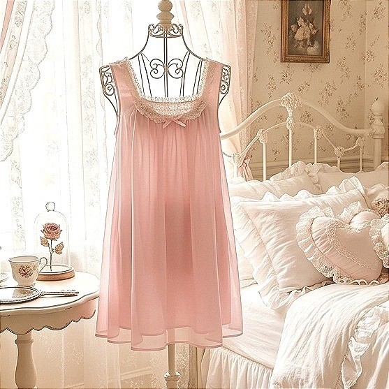 Vintage 60s Coquette Babydoll Bow Nightgown Small Pink Lorraine Lingerie Lolita