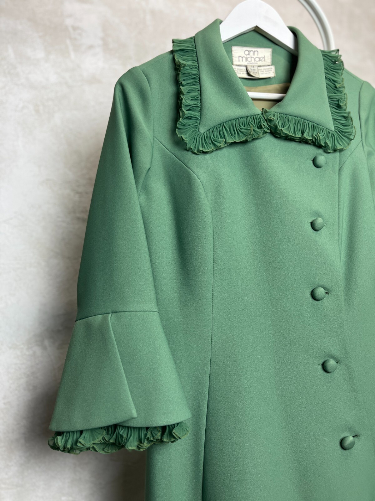 Vintage 60s/70s Ann Michael London Designer Dress Green size UK 14 US 12 M